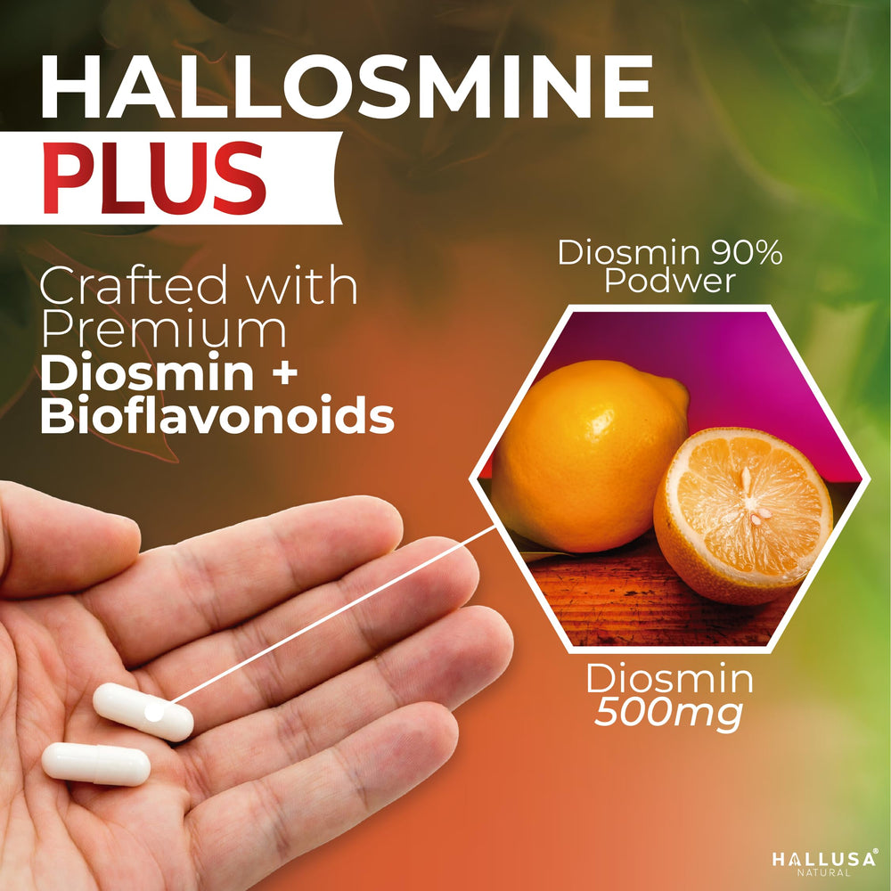 60-caplet bottle of Hallusa Hallosmine Plus Diosmin