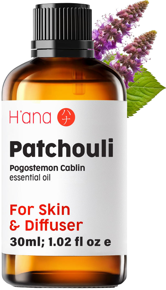 H'ana Patchouli essential oil bottle 1.02 fl oz with label