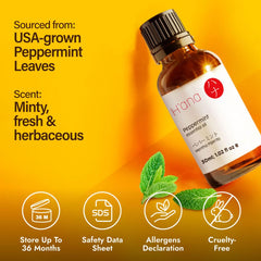 H'ana Peppermint Essential Oil bottle with label