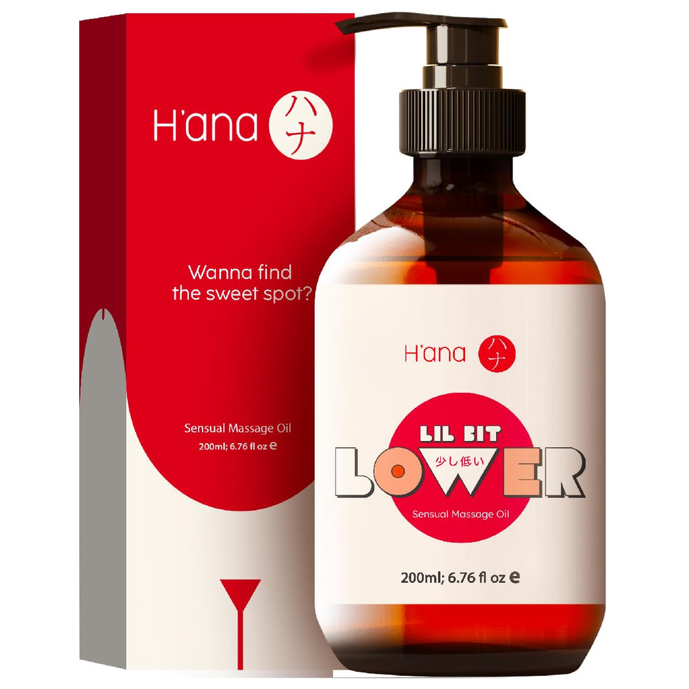H'ana Sensual Massage Oil bottle with vanilla scent