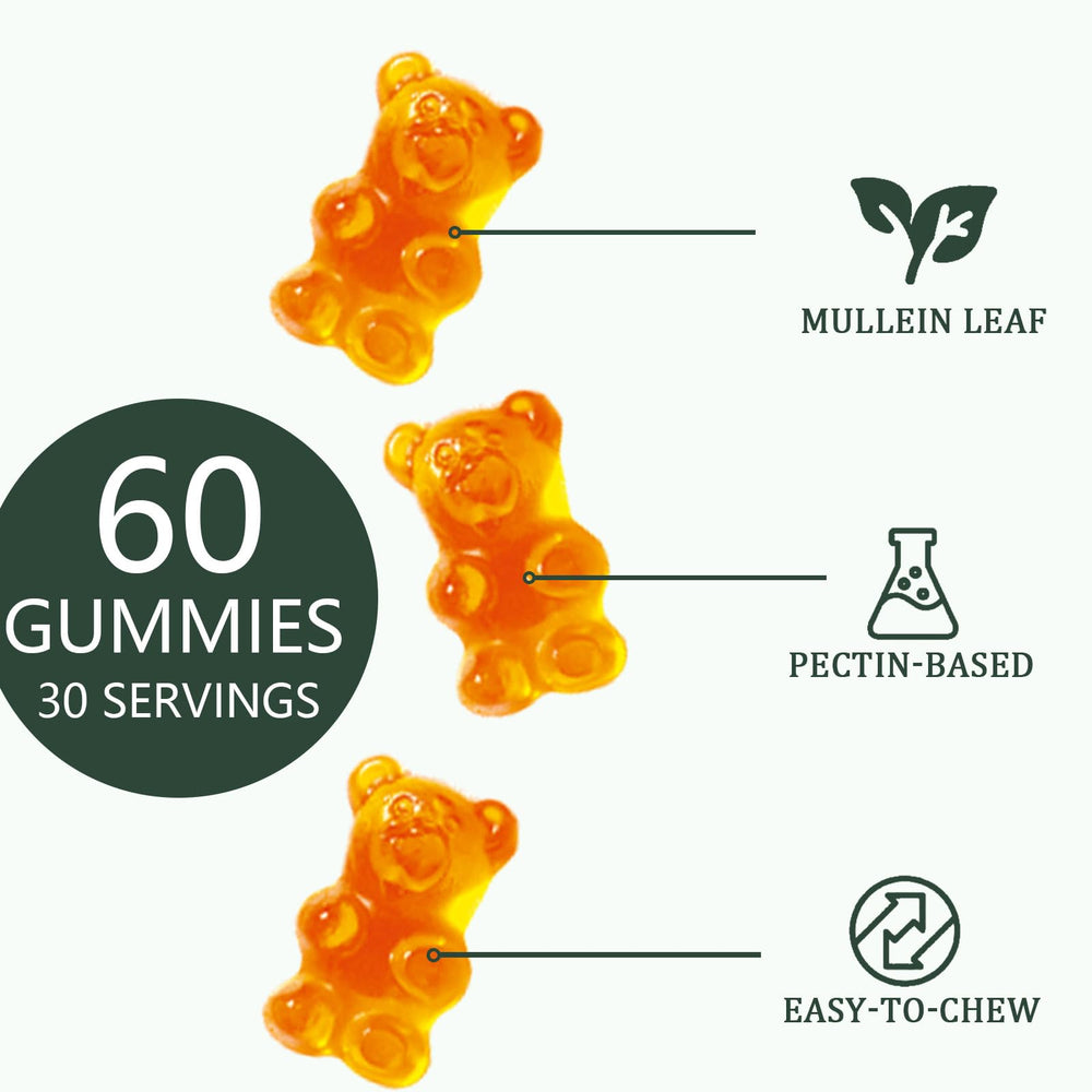 Label highlighting 1000 mg mullein leaf extract per gummy