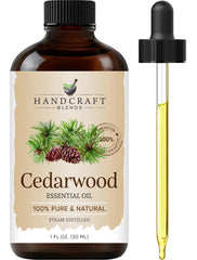 Amber glass bottle of Handcraft Blends Cedarwood Essential Oil, 1 oz