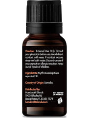 Close-up of the amber bottle dropper for Myrrh essential oil