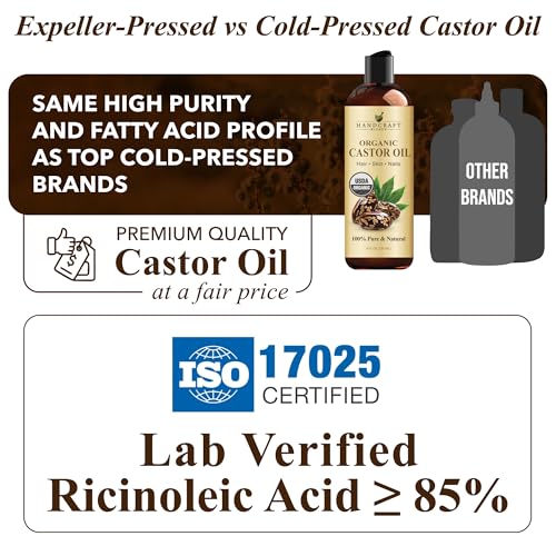 Back label of Handcraft Blends Organic Castor Oil 8oz bottle