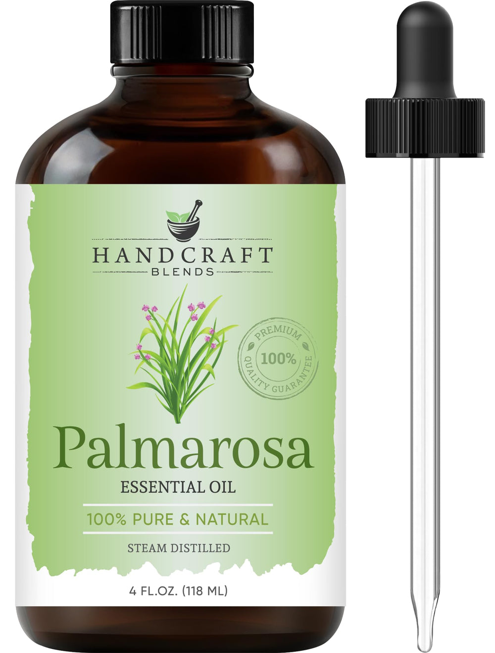 Handcraft Blends Palmarosa essential oil in amber glass bottle - 4 oz