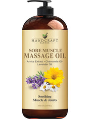 Front view of Handcraft Blends Sore Muscle Massage Oil 8oz bottle.