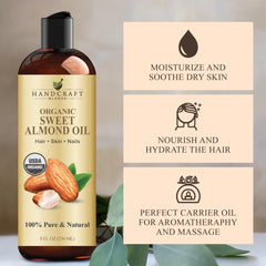 Pouring almond oil for hair and skin moisture