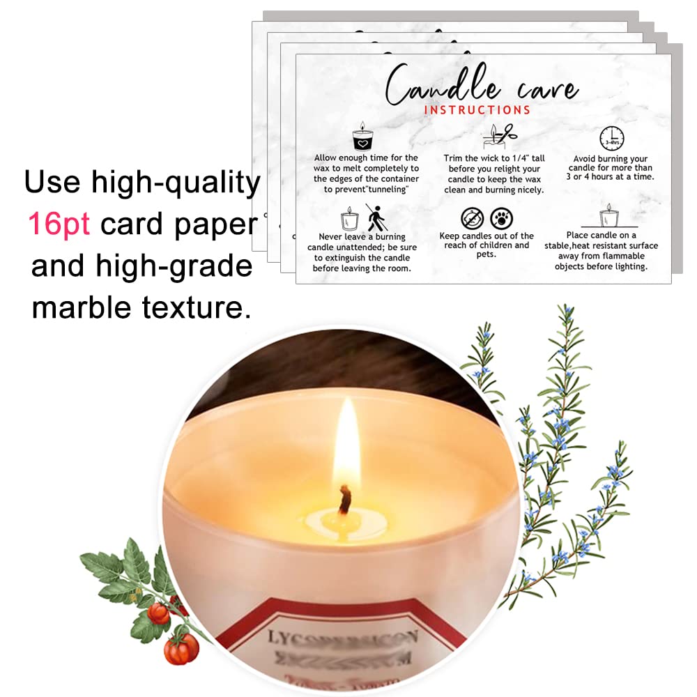 Front view of candle care instruction card marble white 3.5 x 2 inches