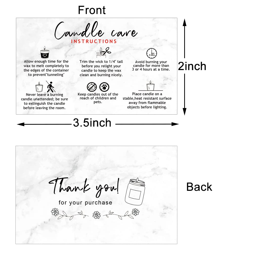 Pack of 50 3.5 x 2 inch candle care instruction cards