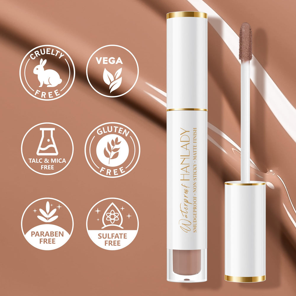 HANLADY Nude Lipstick texture closeup highlights a smooth, comfortable coating.
