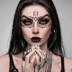 HANSAMU black lace eye tattoo closeup highlights intricate lace design for bold masquerade style.
