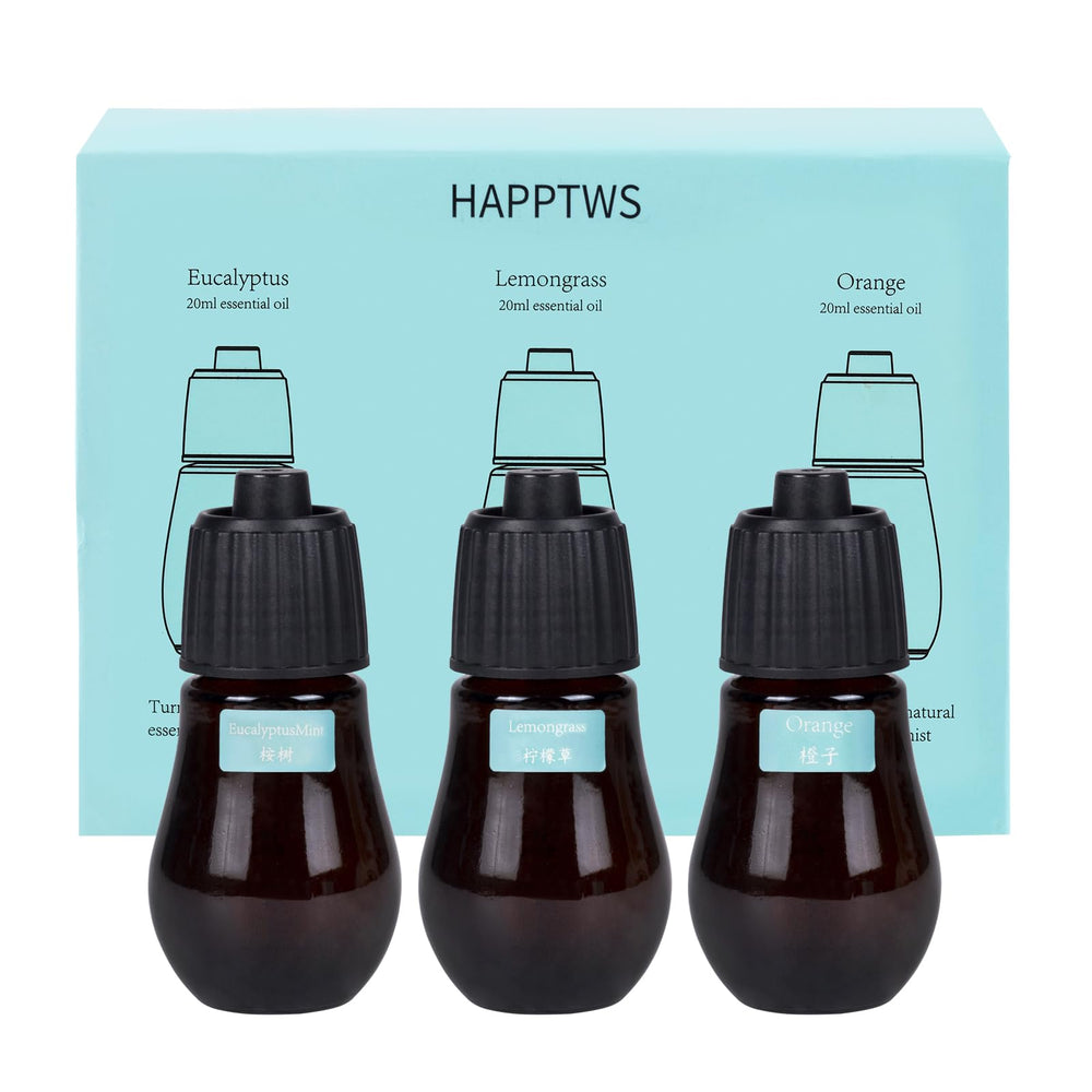 Front view of HAPPTWS 3-piece aromatherapy essential oil set