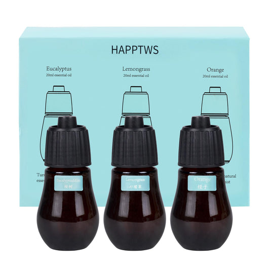 Front view of HAPPTWS 3-piece aromatherapy essential oil set