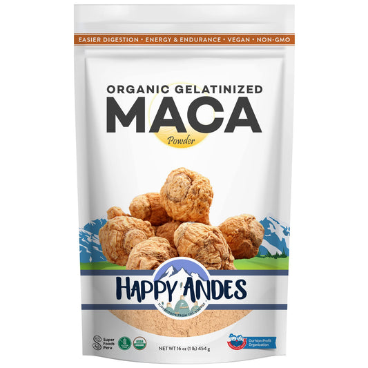 Happy Andes Organic Maca Powder Gelatinized bottle and label