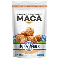 Happy Andes Organic Maca Powder Gelatinized bottle and label