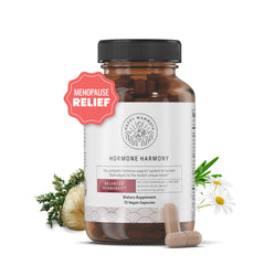 Happy Mammoth Hormone Harmony bottle promoting natural balance for menopause wellness