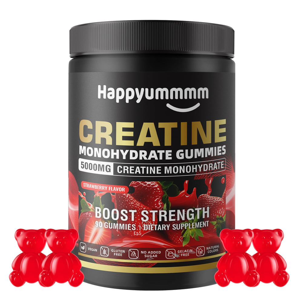 Happyummmm Creatine Monohydrate Gummies Strawberry bottle label