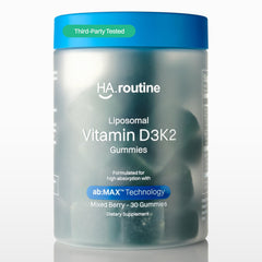 Bottle of Haroutine liposomal D3 + K2 gummies in Mixed Berry flavor