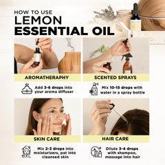 Premium glass bottle of Lemon Essential Oil with label