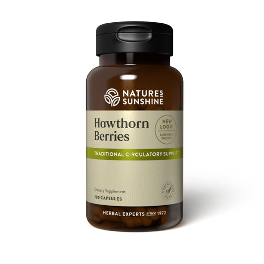 Bottle of Nature's Sunshine Hawthorn Berries capsules (450 mg each).