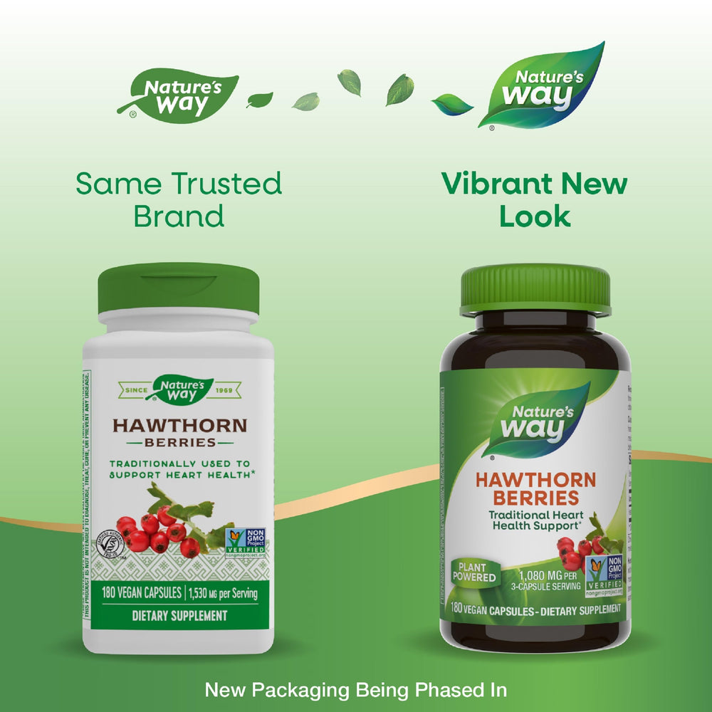 Hawthorn berries provide 1,080 mg per 3-capsule serving