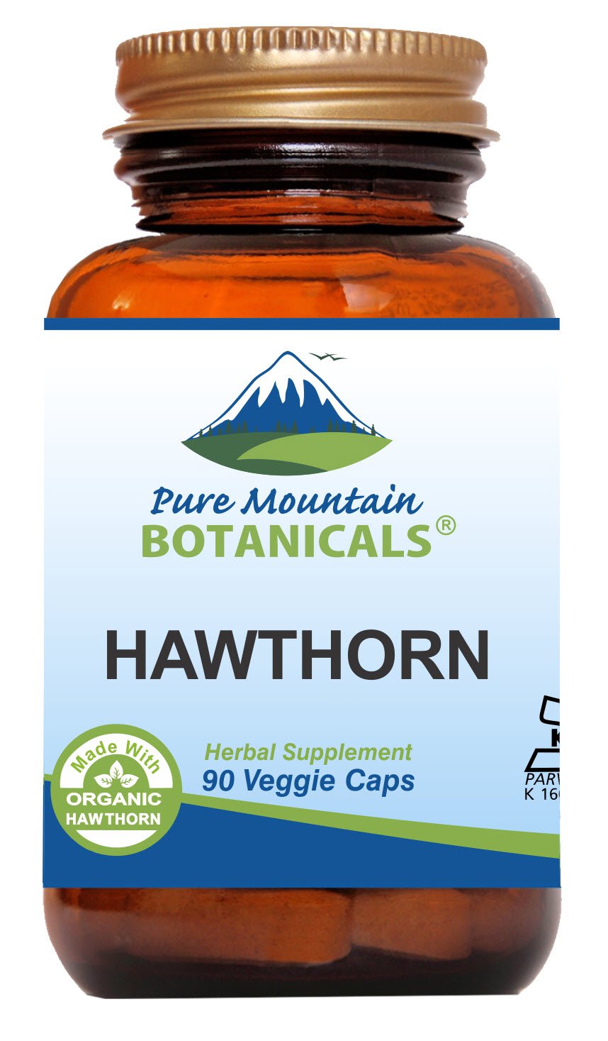 Front view of Pure Mountain Botanicals Hawthorn Berry Capsules bottle