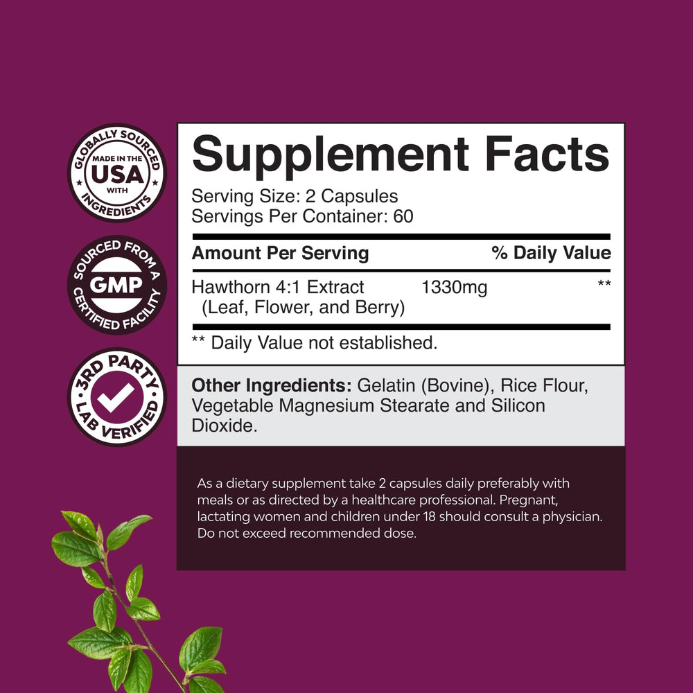Hawthorn berry capsules with label close-up