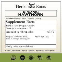 Organic hawthorn berry capsules 1200mg per serving – vegan, organic