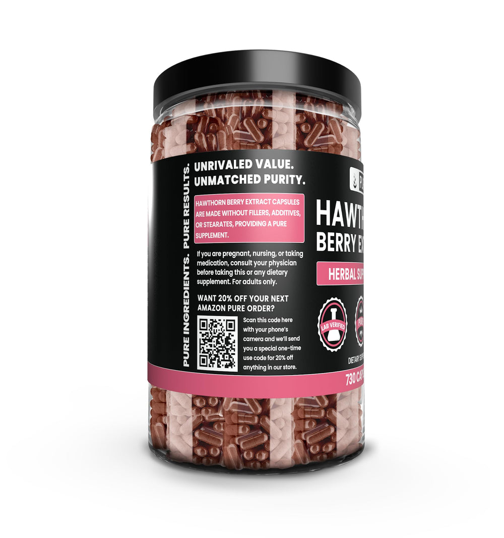 Hawthorn Berry Extract capsules spilling from bottle