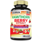 Front view of Hawthorn Berry Extract Capsules bottle, 120 vegan capsules