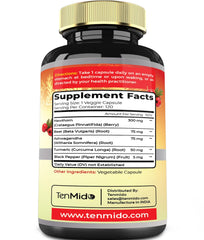 Ingredients include Hawthorn Berry, Beet Root, Ashwagandha, Turmeric Curcumin and Black Pepper