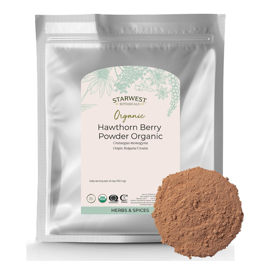Front view of 1 lb bag of Hawthorn Berry Powder