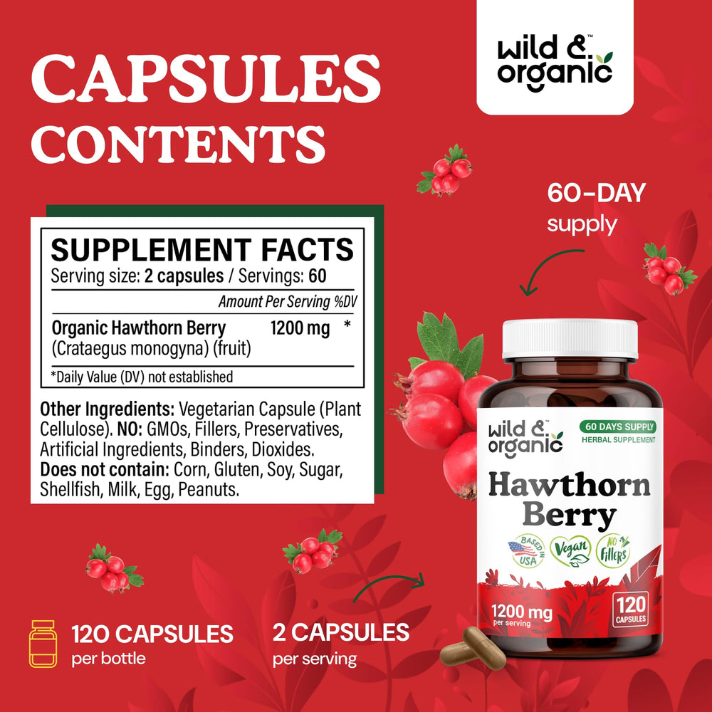 Hawthorn berry powder capsules with plant-based coating