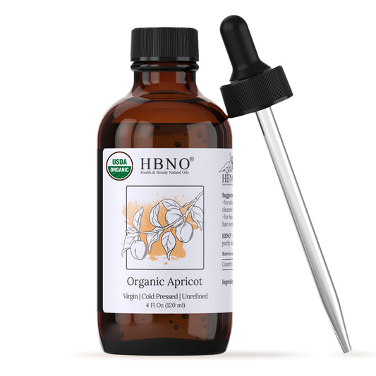 HBNO Organic Virgin Apricot Oil 4 oz bottle with dropper in glass