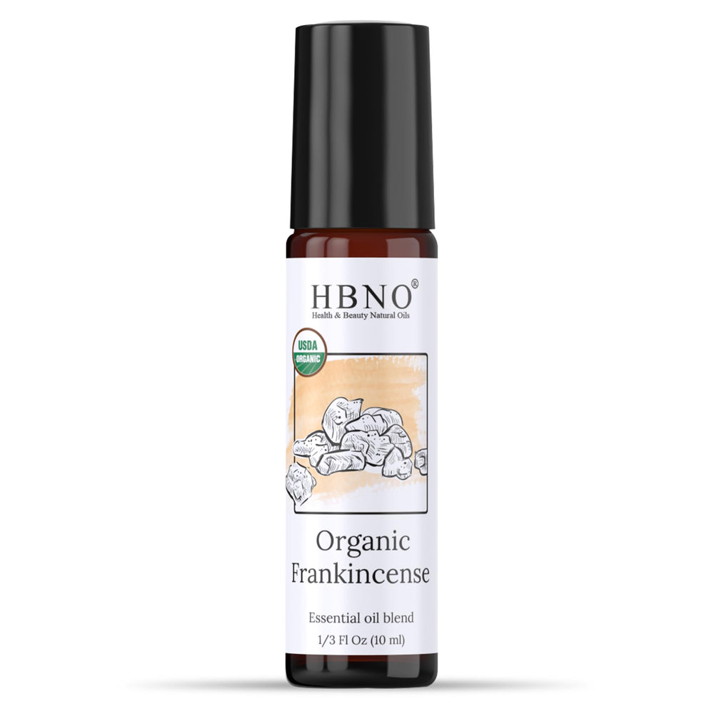 HBNO frankincense roll-on travel bottle for on-the-go aromatherapy.