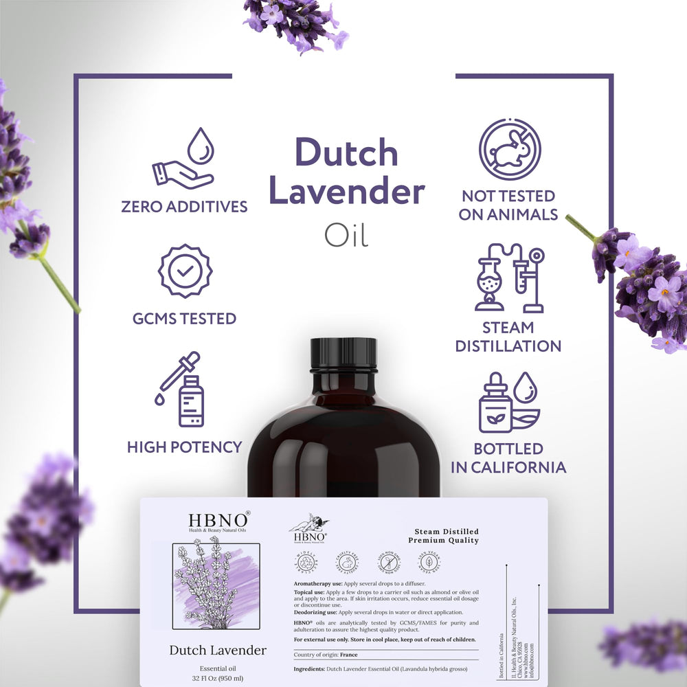 HBNO Lavender Dutch Oil 32 oz glass bottle with lavender flowers