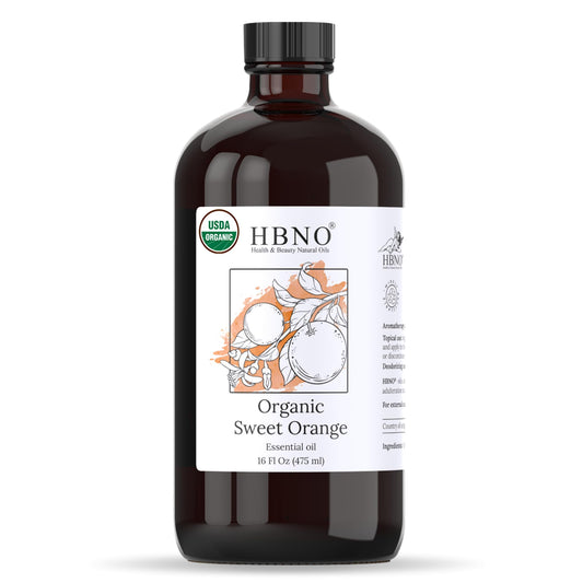 HBNO Organic Orange Oil bottle 16oz ready for diffusion and room freshening.