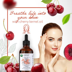 HBNO Organic Cherry Kernel Oil pour-hero captures pale golden hue ideal for moisturizers.