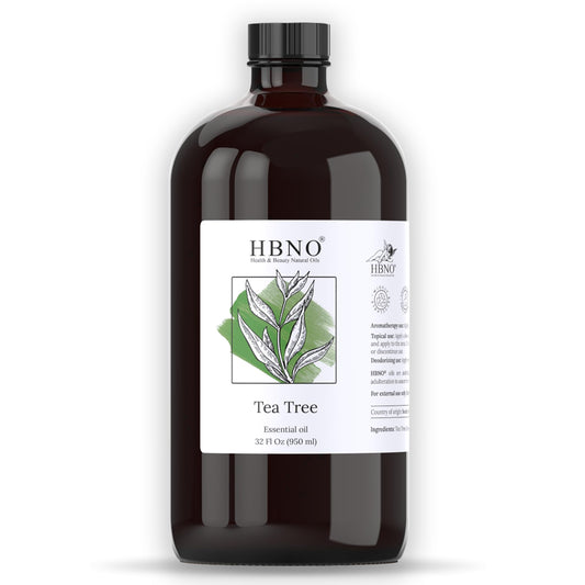 HBNO Tea Tree Oil 32 oz glass bottle – front view