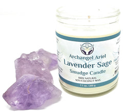 Reiki charged candle during sacred ceremony - Lavender Sage 7 oz