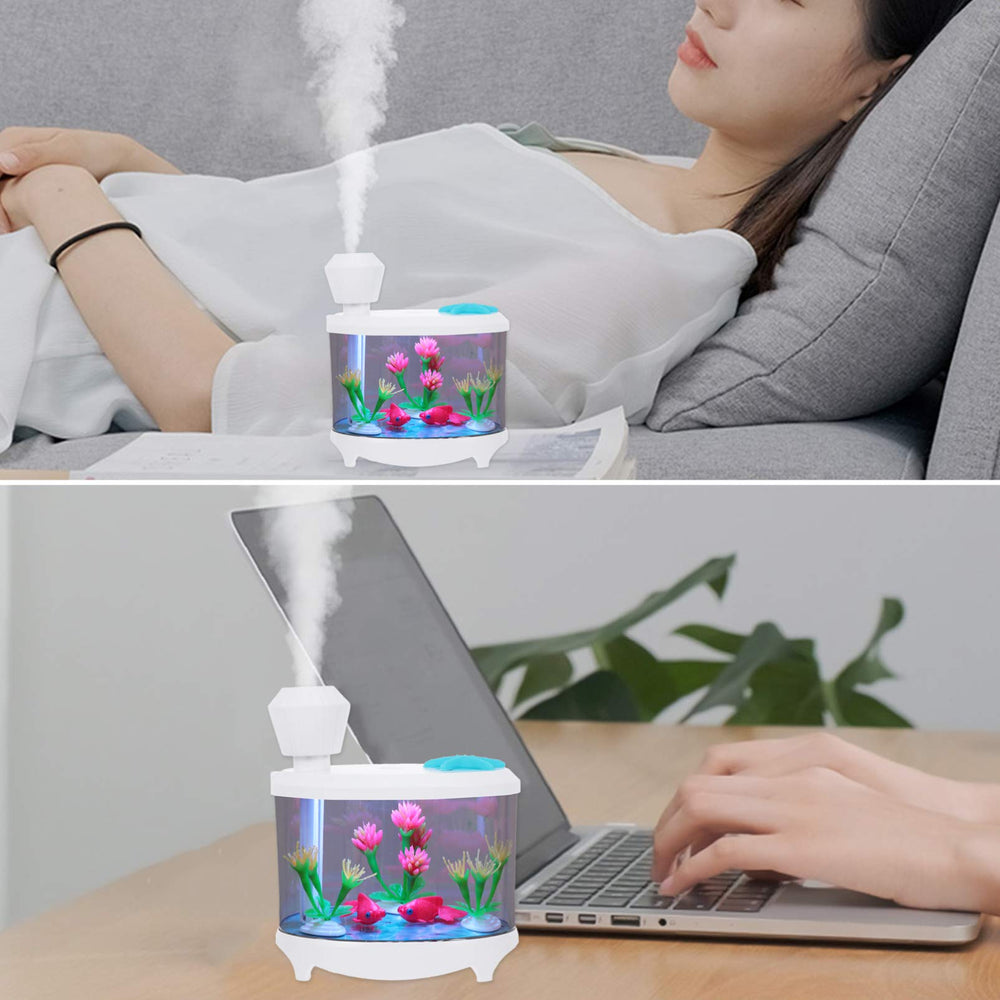 Healifty USB humidifier with USB charging port enables easy desktop use.