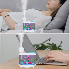 Healifty USB humidifier with USB charging port enables easy desktop use.