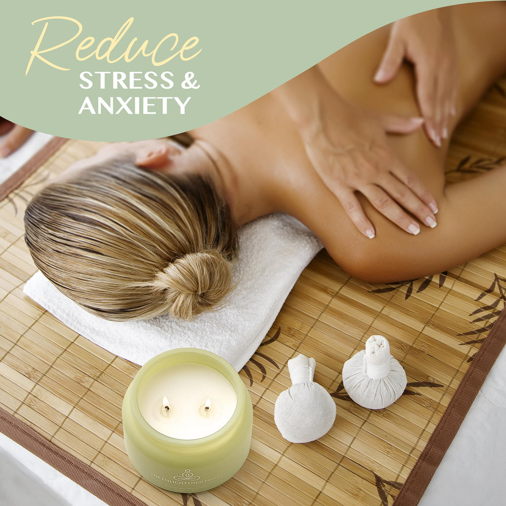 Healing candle with lid placed on a wooden surface.