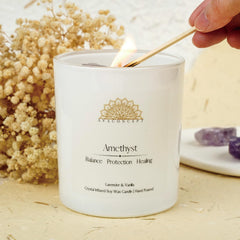 English Pear and Freesia scent with Amethyst crystals in a 10oz jar.