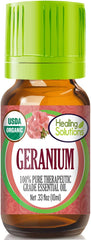 Healing Solutions Geranium essential oil bottle, 10 ml, organic