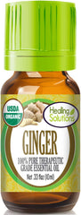 Healing Solutions Ginger Essential Oil 10ml bottle, USDA Organic, undiluted