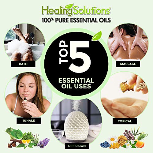 Healing Solutions lavender essential oil among other essential oils in lineup