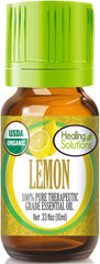 Healing Solutions Lemon Essential Oil bottle 0.33 oz (10 ml) label