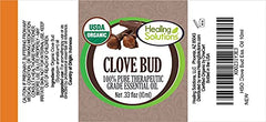 USDA Organic certification label beside clove oil bottle