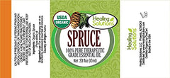 Close-up of Healing Solutions Spruce Oil bottle